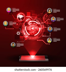 The concept of social network background with people and icons.