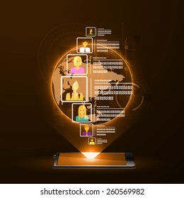 The concept of social network background with people and icons.