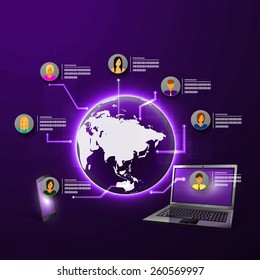 The concept of social network background with people and icons.