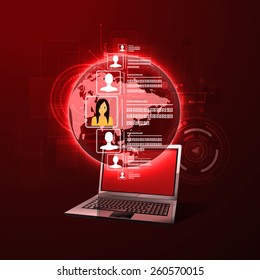 The concept of social network background with people and icons.