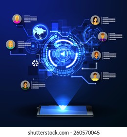 The concept of social network background with people and icons.