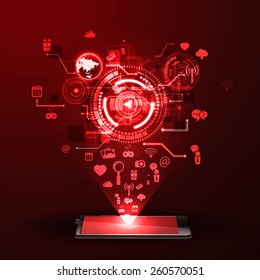 The concept of social network background with people and icons.