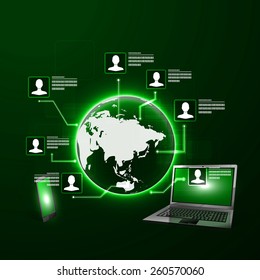 The concept of social network background with people and icons.