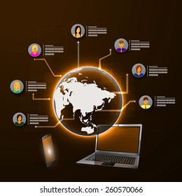 The concept of social network background with people and icons.