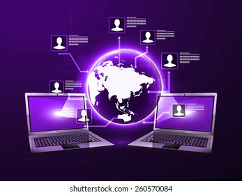 The concept of social network background with people and icons.