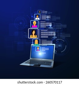 The concept of social network background with people and icons.