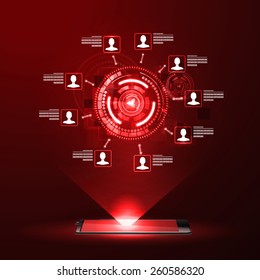The concept of social network background with people and icons.