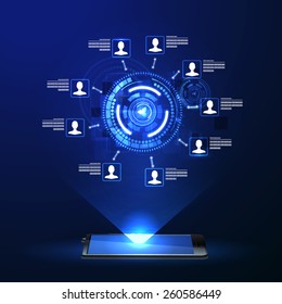 The concept of social network background with people and icons.
