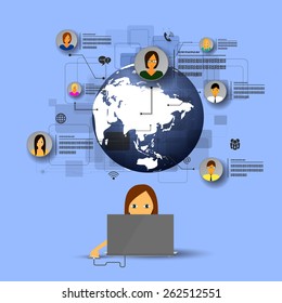 The concept of social network background with people and icons.