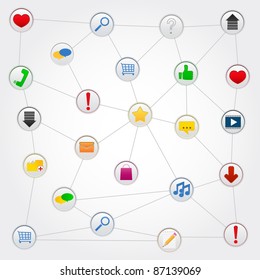Concept of social network with icons, vector illustration