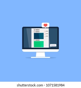 Concept of social network photo frame on computer. Vector illustration.