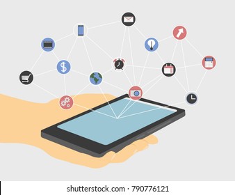 The concept of social networking. organizer. Related apps in the phone
