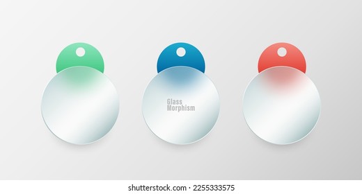 Concept of social networks. Glassmorphism style. Vector illustration. Realistic glass morphism effect with set of transparent glass circles