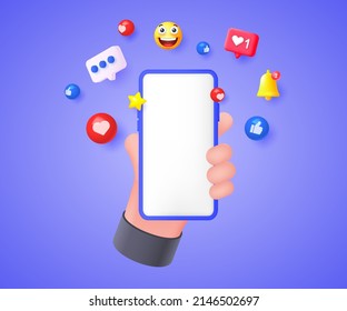 The concept of social networks and online communication.Mobile phone with 3D icons. Vector illustration.