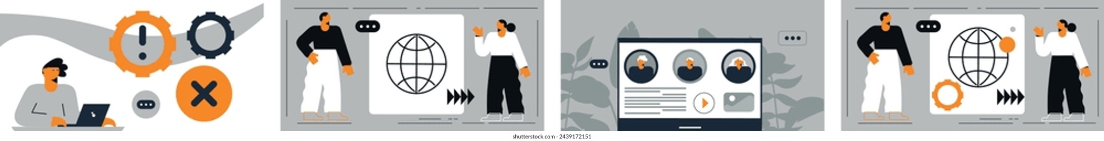 Concept of social networks, virtual relationships. New generation. Friends chatting and texting. Vector flat illustration.