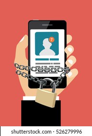 Concept of social problem smartphone addiction. Flat design, simple sign 