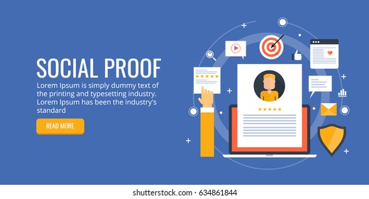 Concept for Social proof, influencer marketing, word of mouth flat vector banner with icons