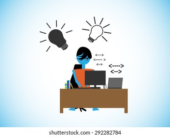 Concept of Software development with Creative ideas, A Software developer writing a program logic,code with his Creative ideas that he generated.