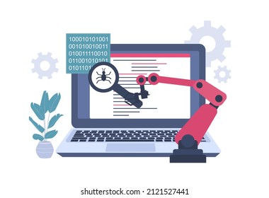 The concept of software and hardware testing automation. Vector illustration.