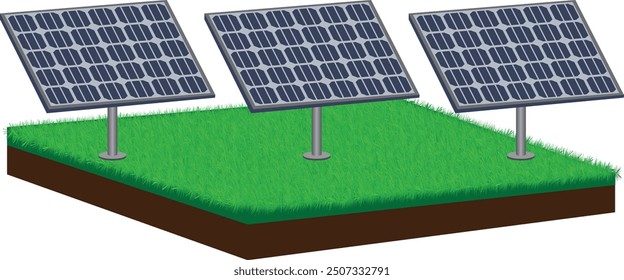 concept of solar panel energy and 3D land floor ground isolation