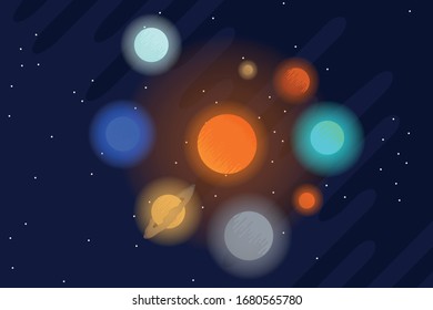 The concept of the solar system. Sun, mercury, Venus, planet Earth, Mars, Jupiter, Saturn, Uranus, Neptune. Vector