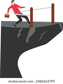 concept of solution or skill to achieve target, pole vault of confidence businessman jump over chasm abyss. Overcoming difficulties to achieve business success, challenges, or determination for leader