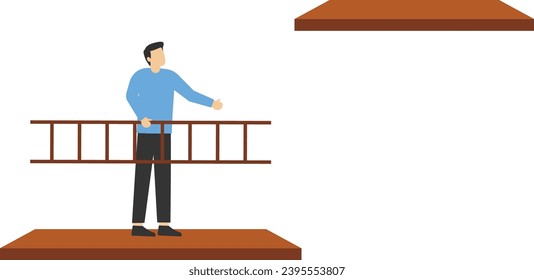 Concept of the solution to solve the problem, motivation for business growth, the belief of businessman holding ladder will climb to the higher cliff, the concept of courage to overcome difficulties o