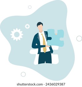 concept of solving puzzles and work problems. businessman holding a puzzle piece.