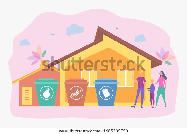 The concept of sorting and recycling\
garbage. Removal and disposal of waste, metaphors for cleaning the\
planet from plastic. Colorful vector\
illustration.