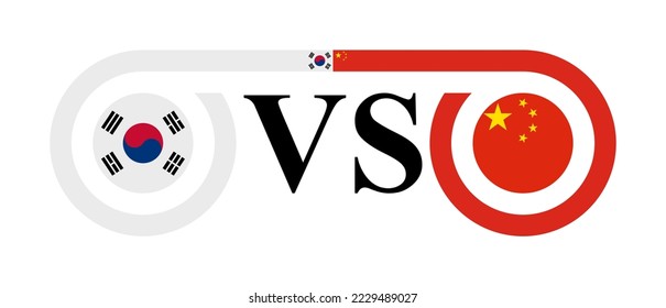 the concept of south korea vs china. vector illustration isolated on white background