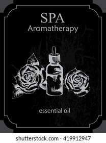 the concept of Spa procedure with essential oil of rose on the black background