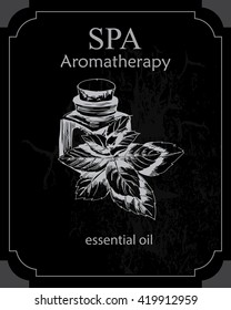 the concept of Spa procedure with essential oil of peppermint on the black background
