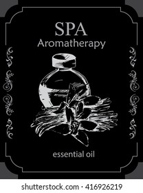 the concept of Spa procedure on the black background/ essential oil of vanilla