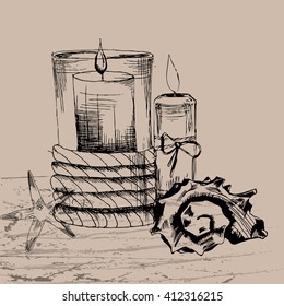 the concept of Spa procedure with two candles and seashells