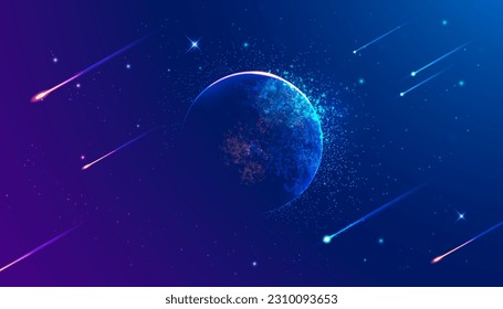 concept of space science or cosmology, graphic of Earth and comet with outer space element