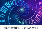 concept of space time or multiverse, graphic of light spiral with outer space background