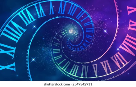 concept of space time or multiverse, graphic of light spiral with outer space background