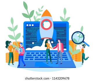 Concept spaceship rocket. teamwork startup for web page, banner, presentation, social media, documents, cards, posters. Vector illustration developing company, new business, career to success
