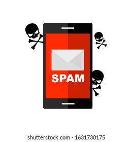 Concept of spam email. Flat style illustration. Isolated on white background. 