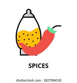 Concept of Spices icon, flat line design vector illustration, for graphic and web design