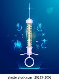 Concept Of Spine Implant Or Spine Surgery, Graphic Of Syringe With Backbone Inside And Medical Element