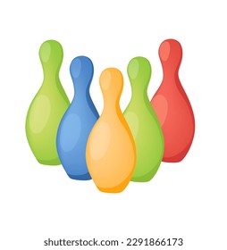 Concept Sport goods billiard and bowling. This is an illustration of a set of bowling pins on a white background, designed in a flat vector cartoon style. Vector illustration.