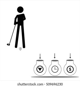 Concept sport icon golf to select the target time, money, love on a white background.