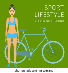 Concept of sport lifestyle, exercise, sports equipment, nutrition, vector background, health, banner, silhouette