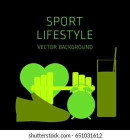 Concept of sport lifestyle, sports equipment, vector background, health, banner, silhouette