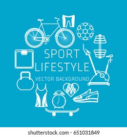 Concept of sport lifestyle, sports equipment, vector background, health, banner, silhouette