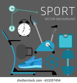 Concept of sport lifestyle, sports equipment, nutrition, vector background, health, banner, silhouette
