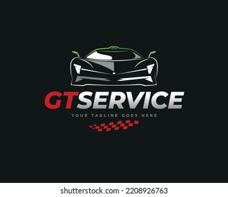 Concept Sport Race Car Gt Service with Racing Flag in Black, Green and Red Colours