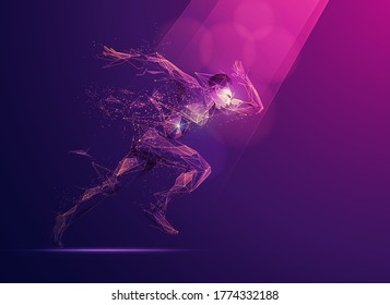 Concept Of Sport Science Technology, Polygon Runner With Futuristic Element