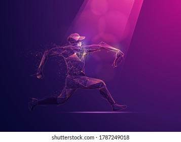 concept of sport science technology, polygon baseball player with futuristic element